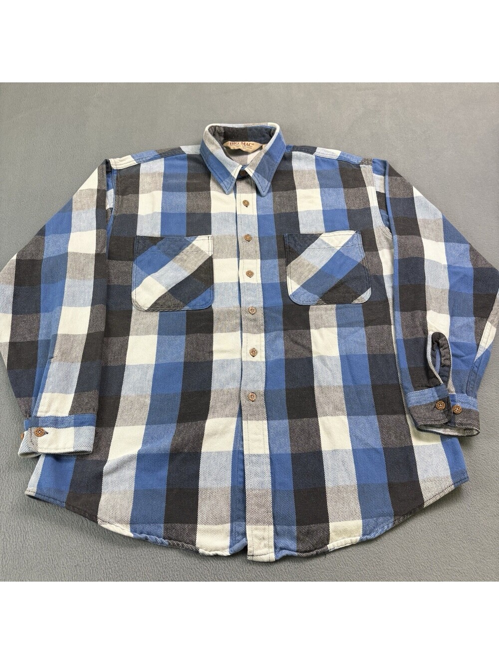 Vintage Big Mac Plaid Heavyweight Flannel Button Up Shirt Size XL Tall Blue